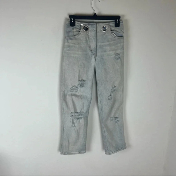 Miaou Distressed Tommy Grommet Hole Straight Leg Jeans Light Wash Size 24 - Picture 2 of 6
